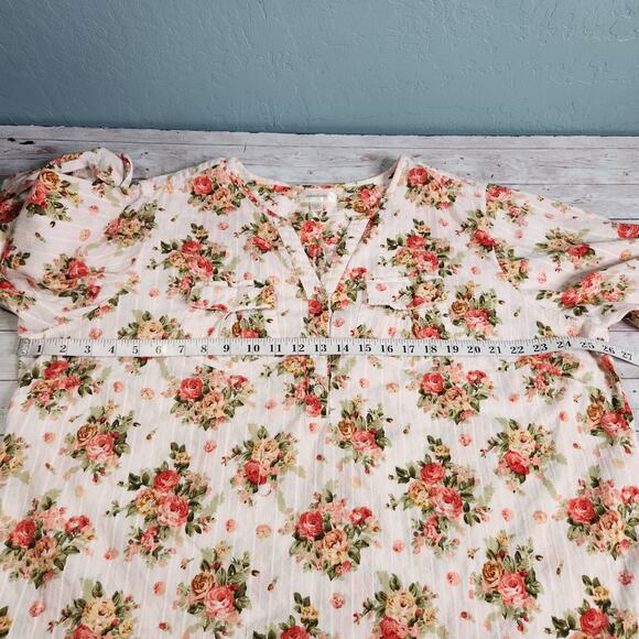Dress Barn Floral 3/4 Roll Tab Sleeve Blouse Size 22/24 - Picture 7 of 9